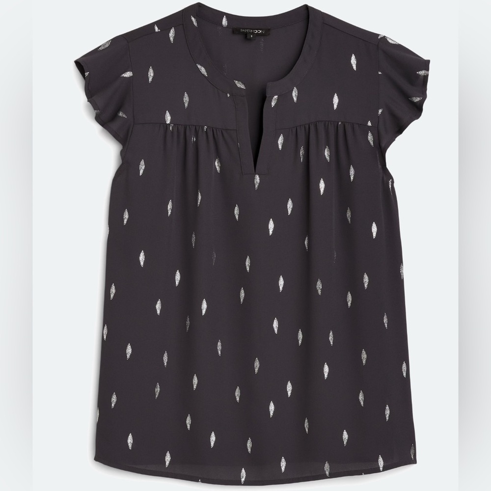 Black/Gray foil leaves print blouse